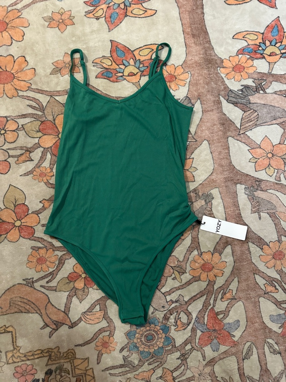 Emerald Ribbed Spaghetti Strap Bodysuit